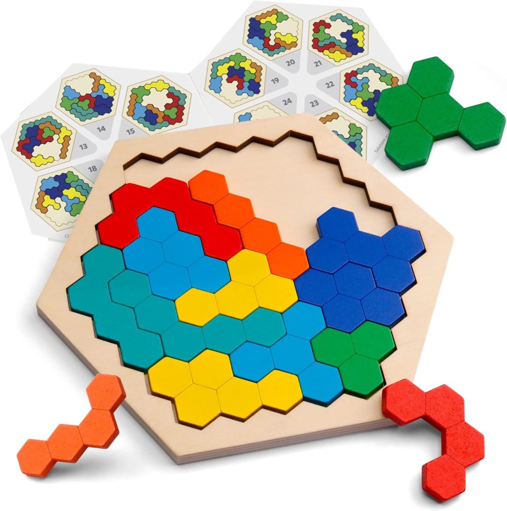 🧩 Coogam Wooden Hexagon Puzzle – Bộ xếp hình gỗ tư duy hình học