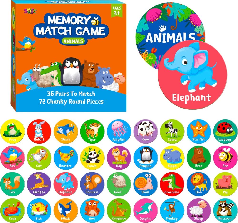 SpriteGru Memory Matching Game – 72 thẻ Trò Chơi Ghi Nhớ Chủ Đề Động Vật