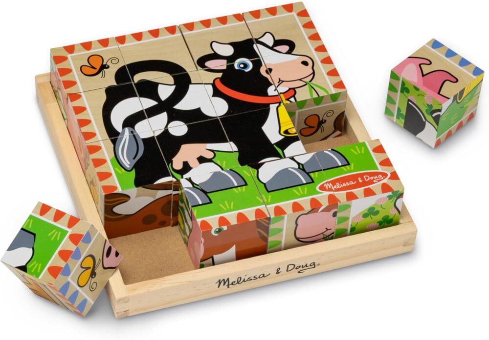🐄🧩 Melissa & Doug – Cube Puzzle Farm (16 Khối Gỗ)