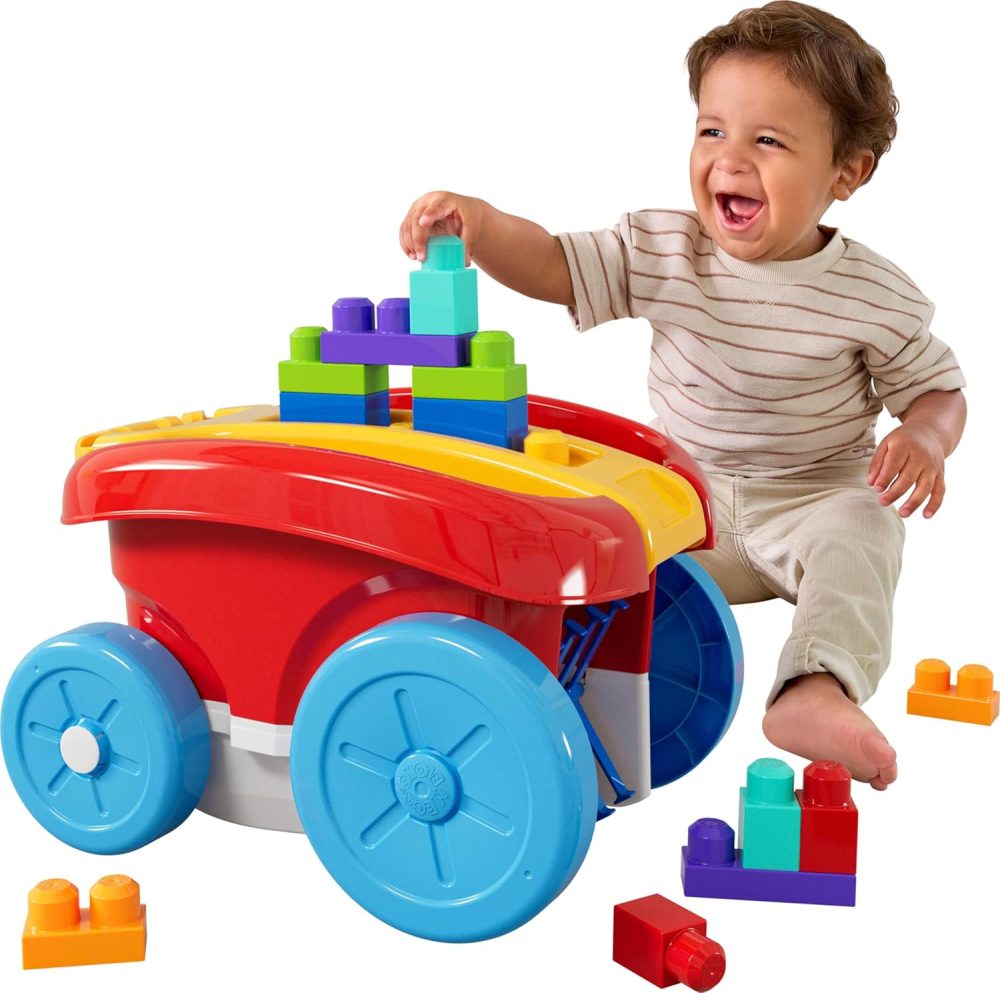 🚗 BabyFun Mega Bloks Wagon – Xe Kéo Gom Gạch Sáng Tạo Của Bé