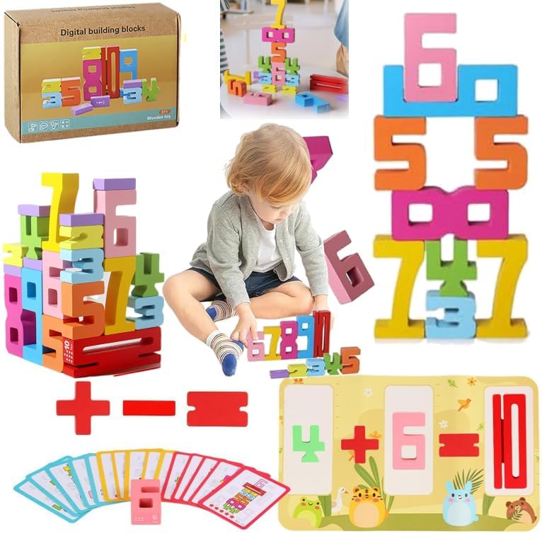 🔢🧱 Montessori Wooden Number Building Blocks – Bộ 23 Khối Toán Học Bằng Gỗ