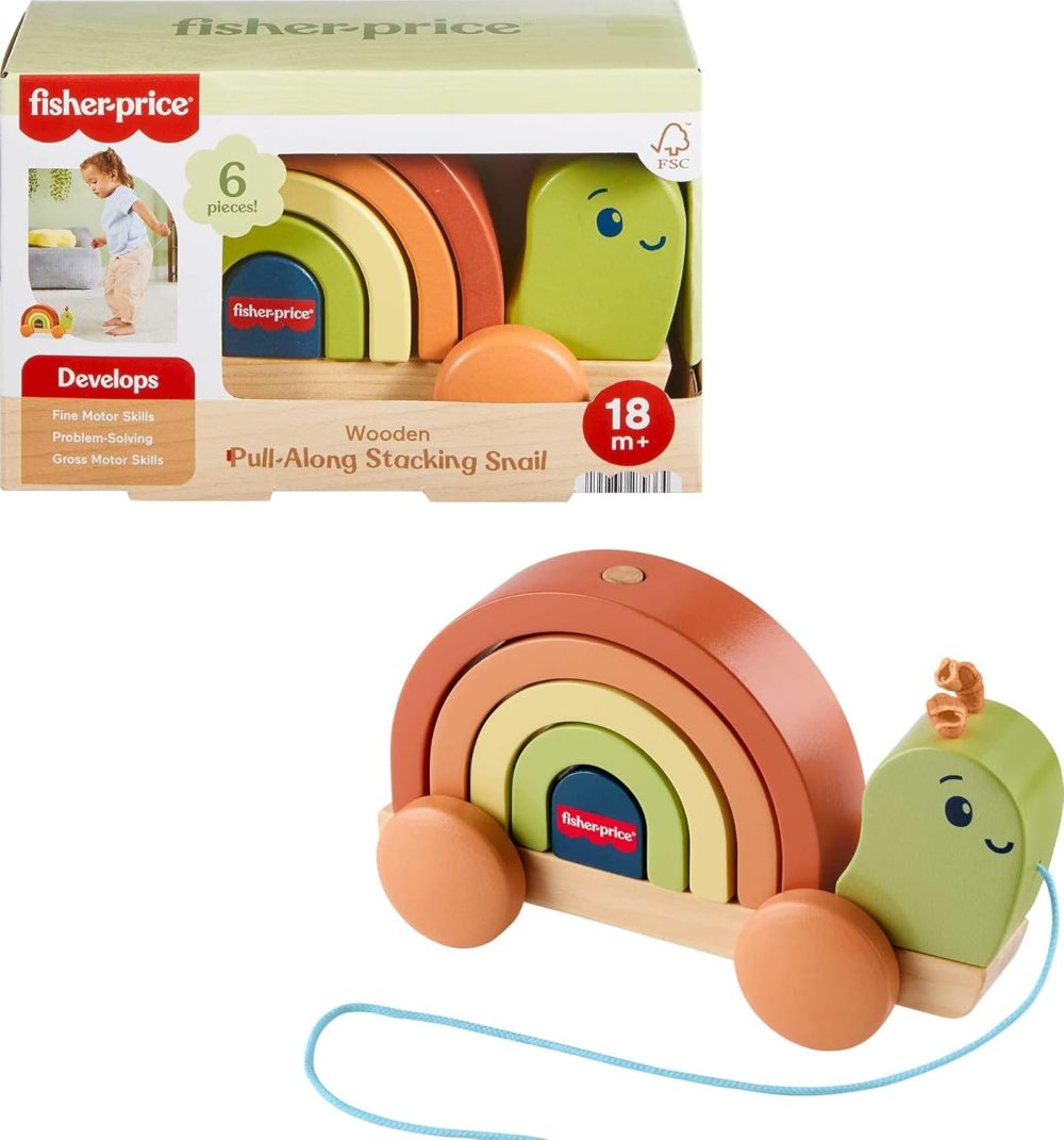 🐌🌿 Fisher-Price Wooden Pull-Along Stacking Snail – Ốc Sên Kéo Dây Xếp Chồng