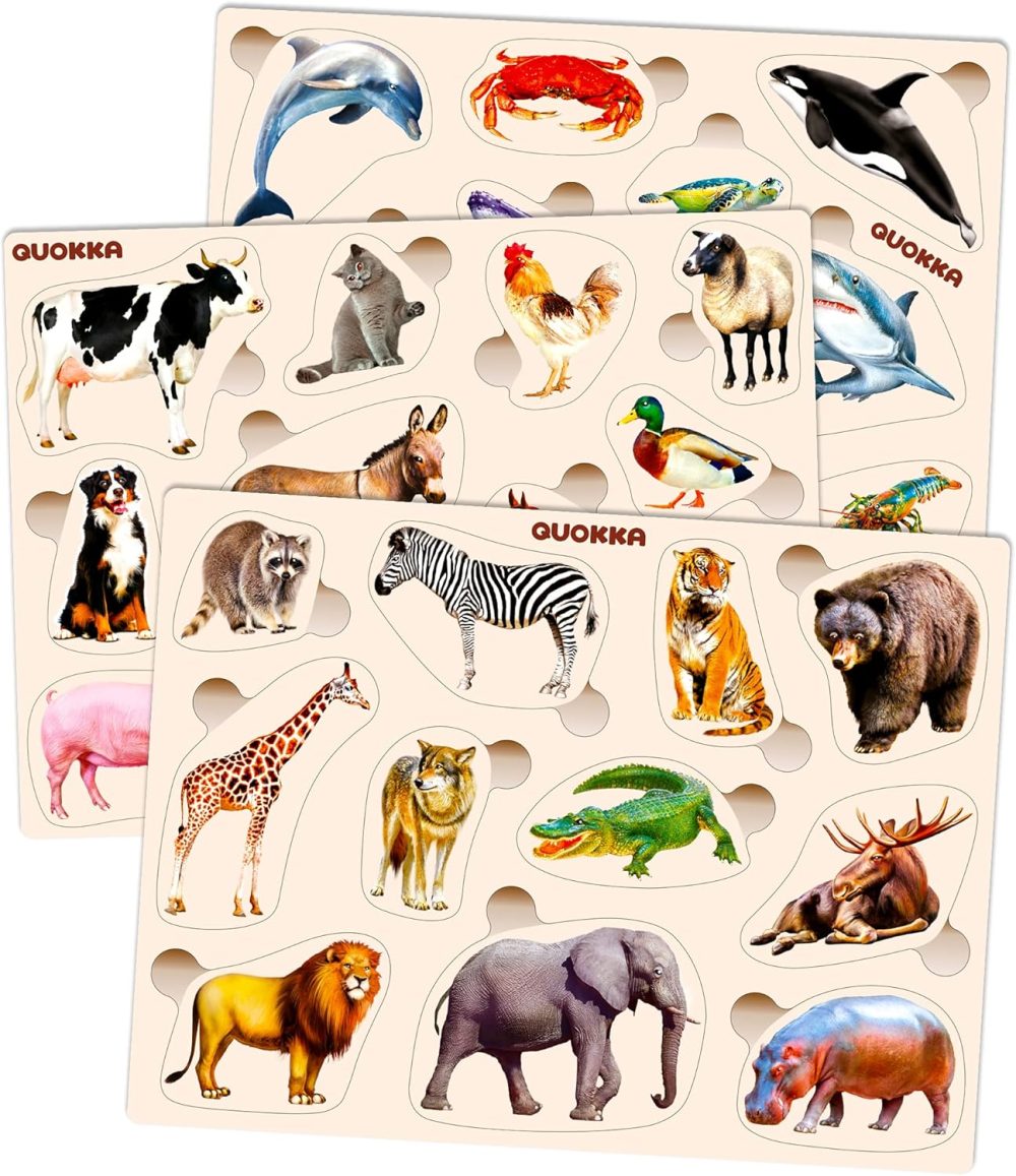 🧩🐾 QUOKKA Wooden Montessori Puzzles – Bộ 3 Tranh Ghép Gỗ Động Vật