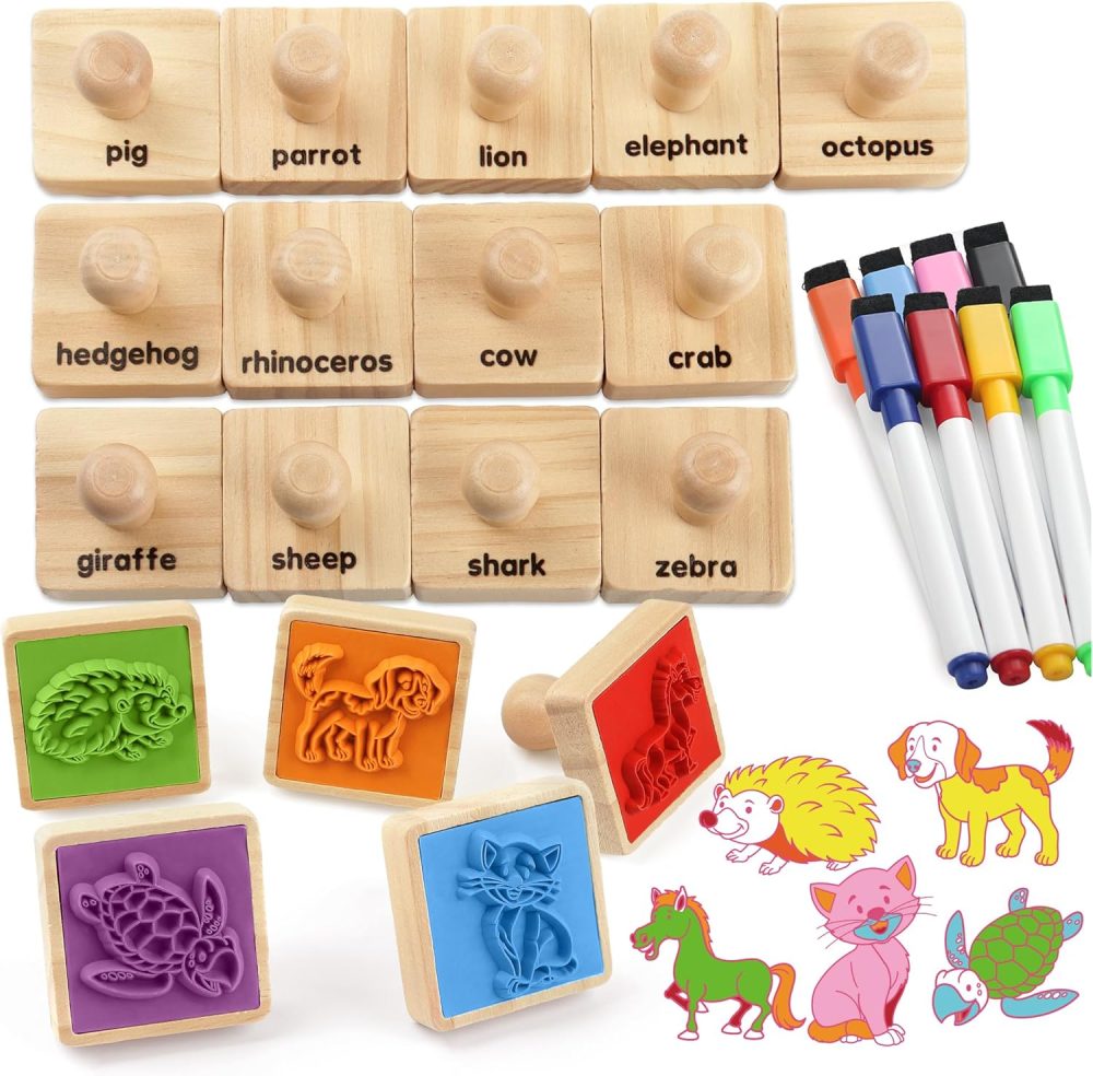 🎨🐾 Coogam Wooden Stamps – Bộ Con Dấu Gỗ Nghệ Thuật (20 Chi Tiết)