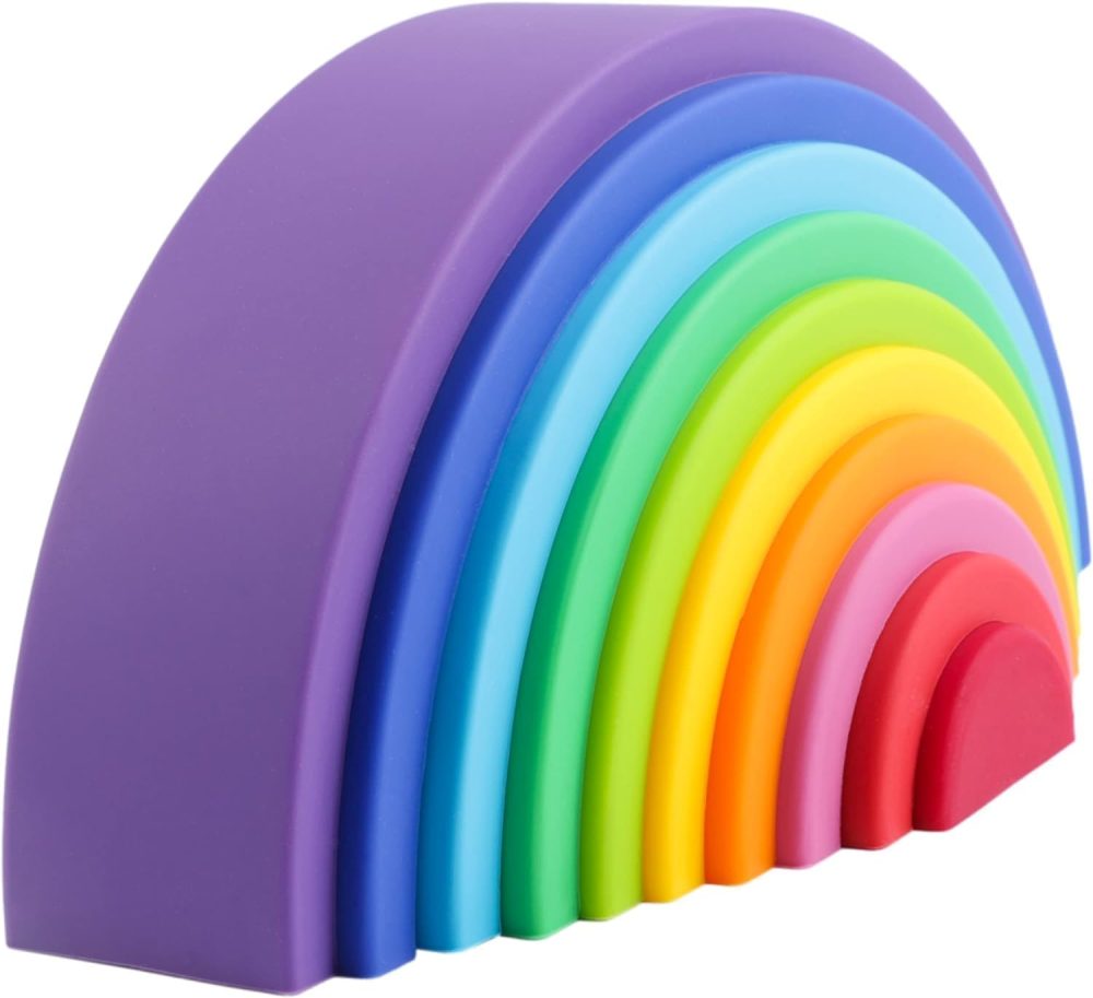 🌈🧩 Silicone Rainbow Stacking Toy – Cầu Vồng Xếp Chồng Montessori (10 Lớp)