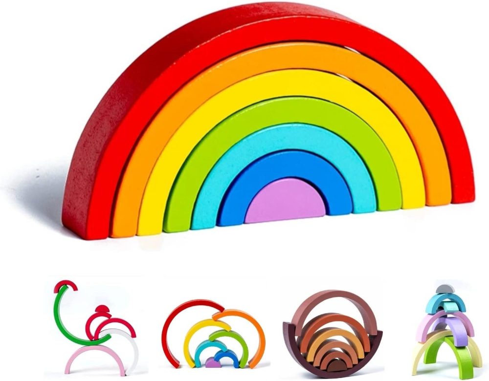 🌈🪵 Wooden Rainbow Stacker – Đồ Chơi Cầu Vồng Gỗ Montessori Cho Bé