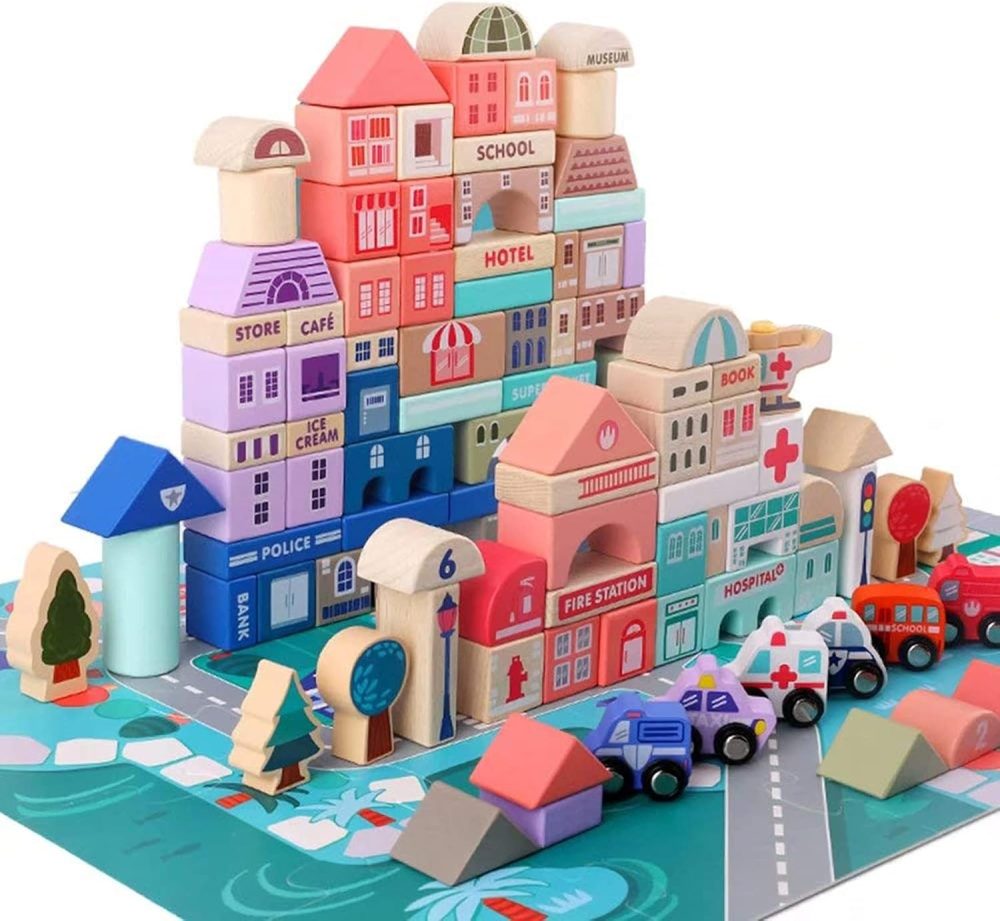 🏙️🪵 UPAUS City Building Blocks – Bộ 115 Khối Gỗ Xây Dựng Thành Phố Cho Bé