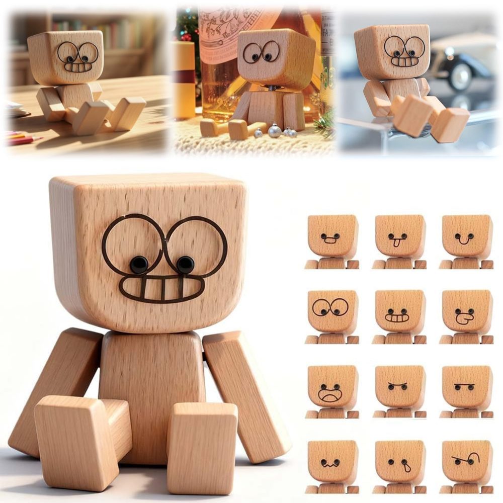 😄🪵 Shaking Wooden Man – Búp Bê Gỗ Lắc Lư Đổi Mặt Cảm Xúc