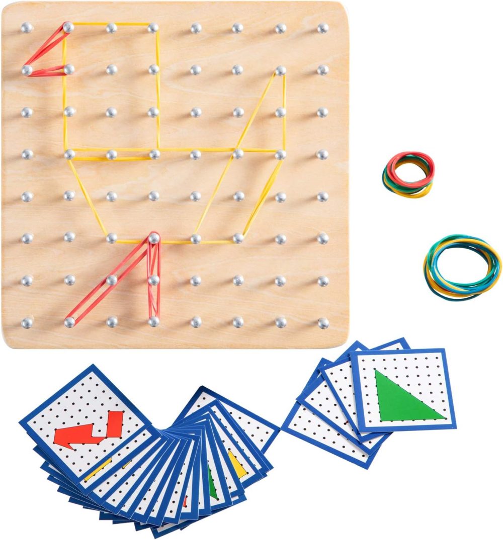 📐🪵 MerryHeart Wooden Geoboard – Bảng Đinh Cao Su Hình Học Montessori Cho Bé
