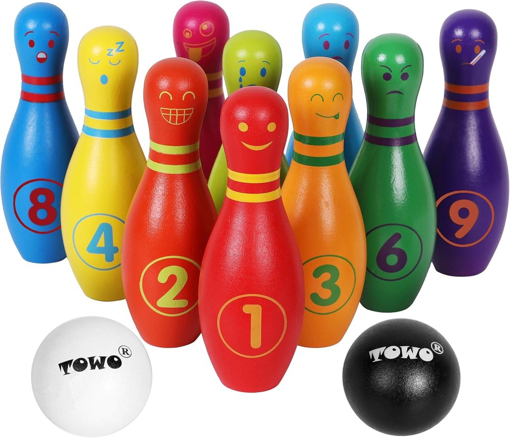 🎳🪵 TOWO Wooden Skittles – Bộ Bowling Gỗ 10 Pin Cho Bé