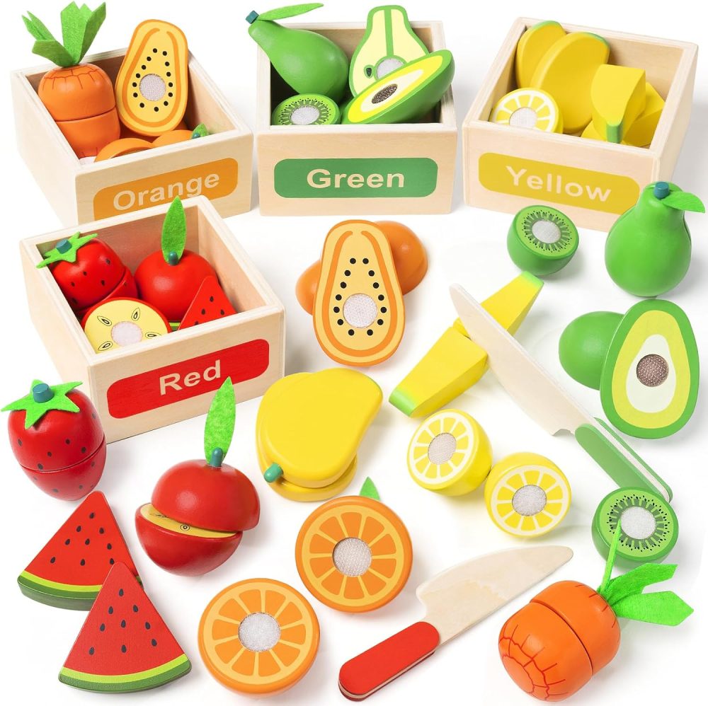 🍎🍉 Wooden Play Food Toy Set – 30 Món Thực Phẩm Gỗ Montessori