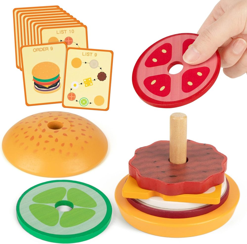 🍔🪵 Vanmor Wooden Stacking Burger – Đồ Chơi Gỗ Xếp Bánh Hamburger Cho Bé