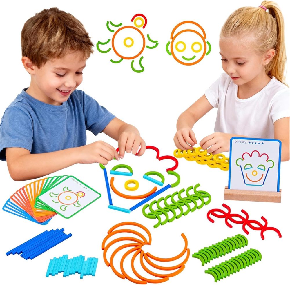 🧠🪵 Montessori Generation Smart Sticks – 120Pcs Wooden Pattern Blocks