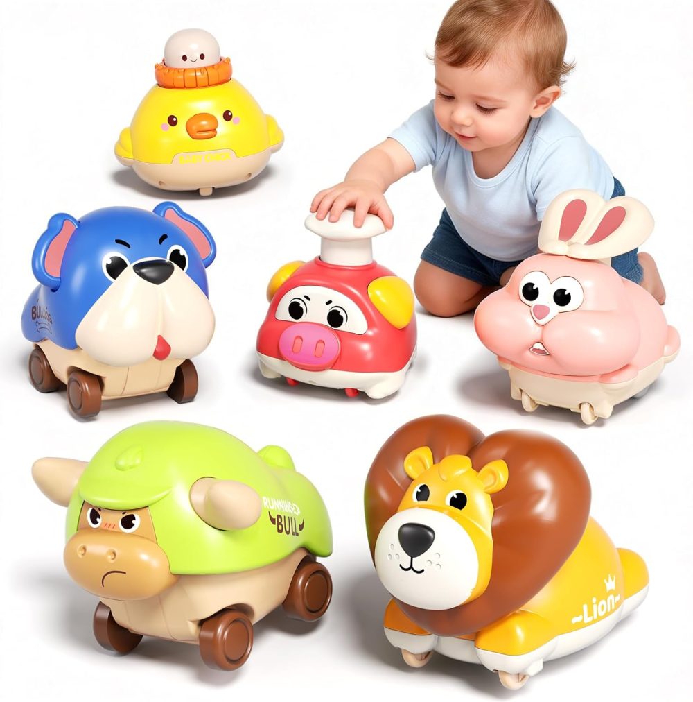 🐼🚗 STACTCUTE 6 Pack Press & Go Animal Cars