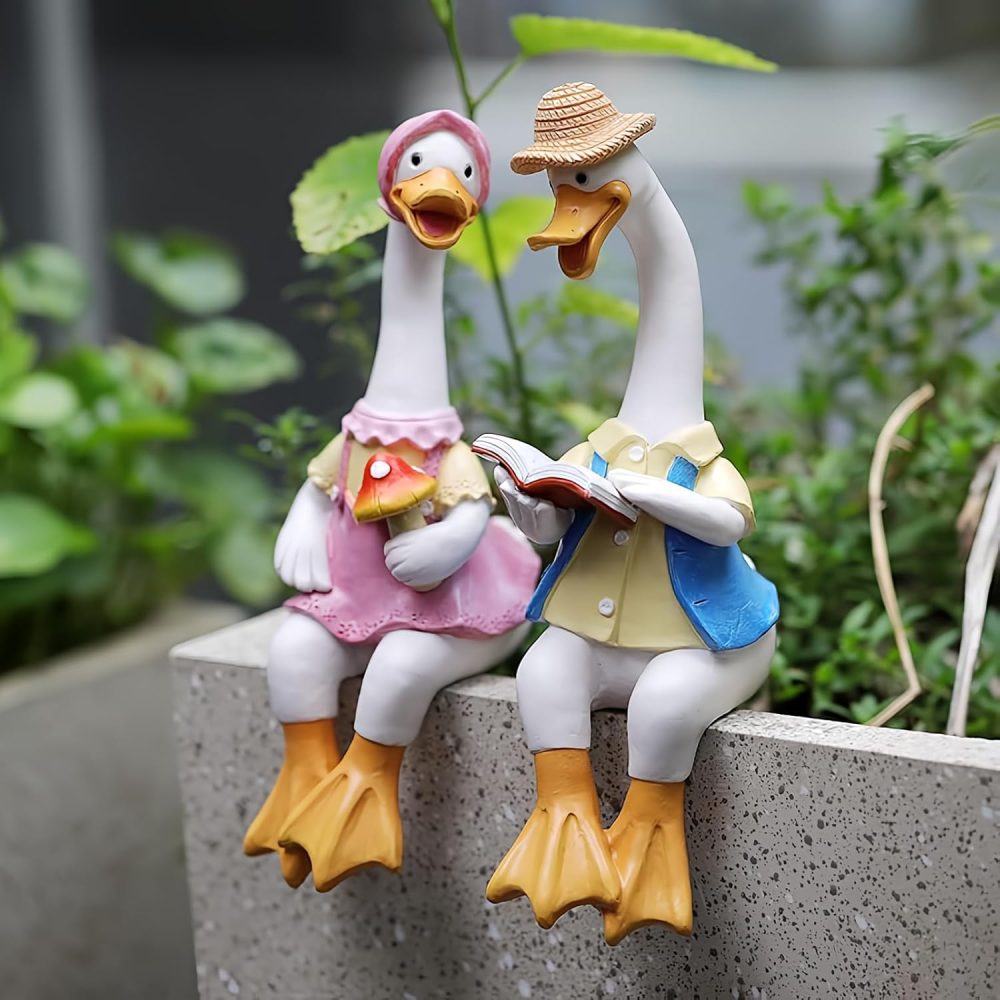 JARPSIRY Sitting Couple Duck Garden Statues (2 PCS)