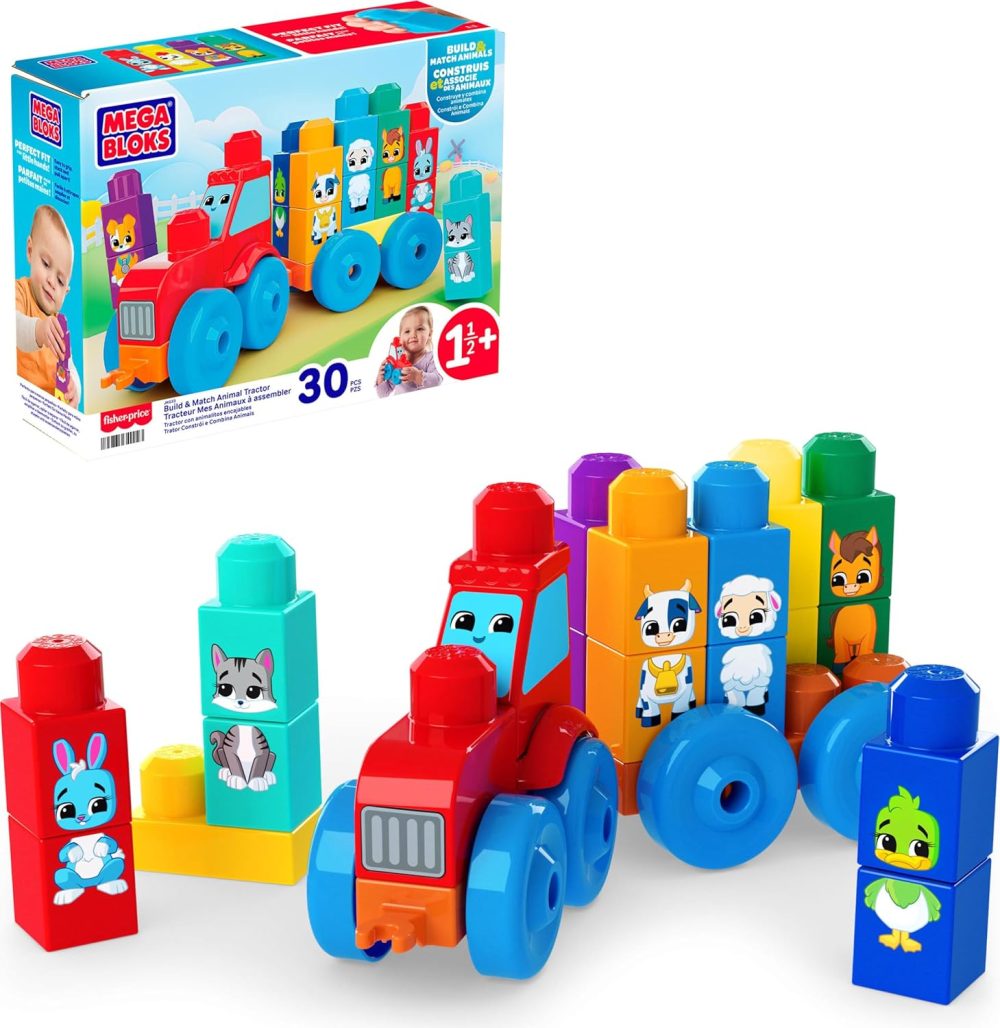 🚜🧱 MEGA BLOKS First Builders – Build & Match Animal Tractor