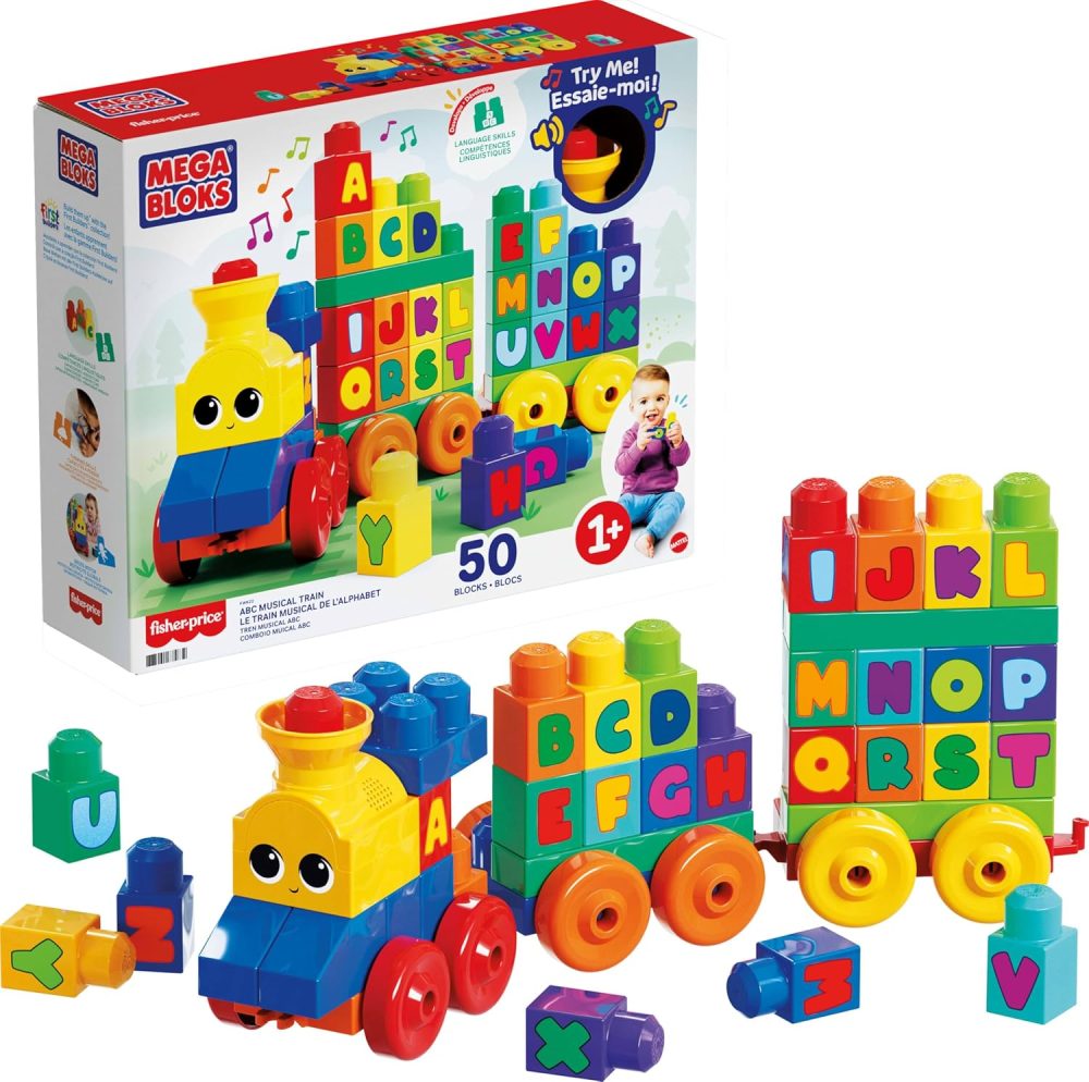 🚂🎵 MEGA BLOKS First Builders – ABC Musical Train (50 Pieces)