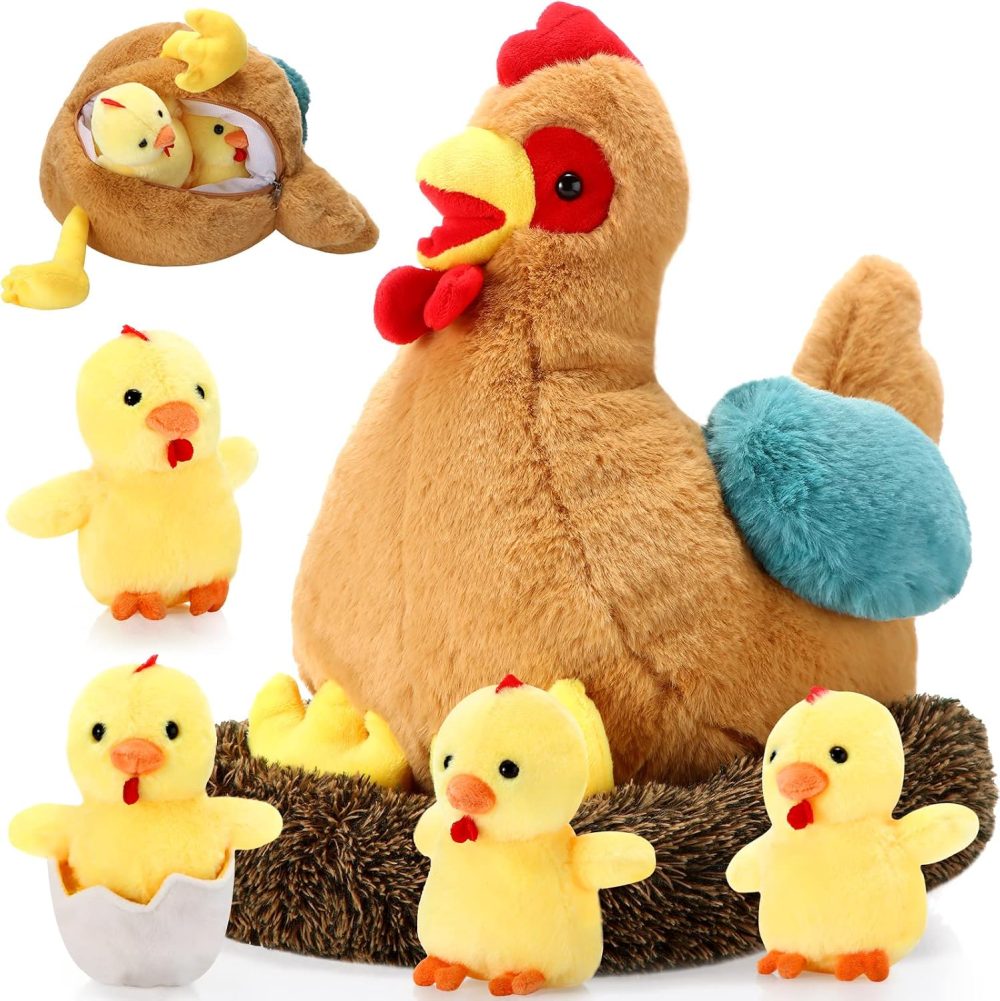 🐔🥚 Plush Egg Laying Hen Chicken – Henhouse & 4 Baby Chicks
