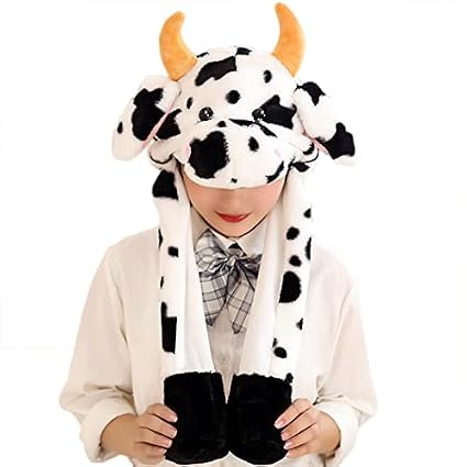 🐮🎭 Cute Plush Cow Hat – Moving Ears