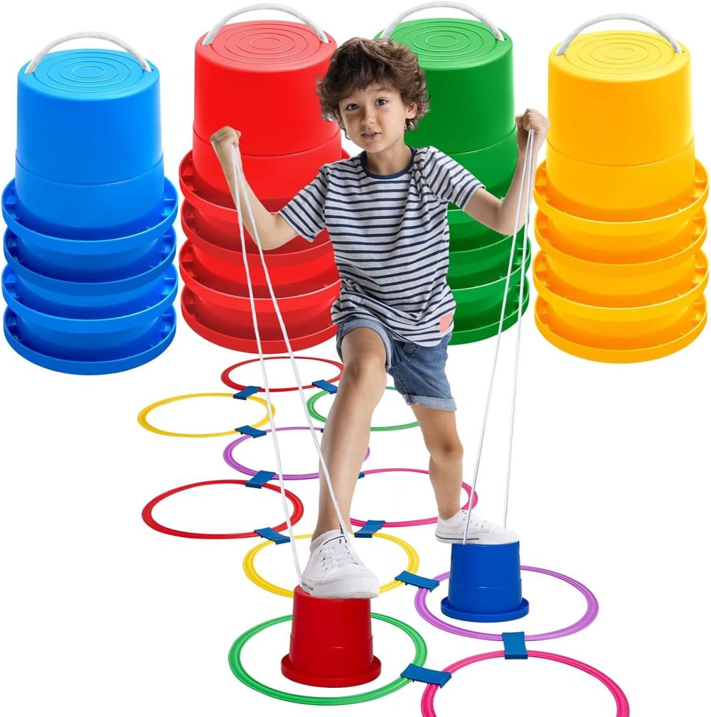 🌈🏃 Foilswirl Balancing Stilts & Hopscotch Ring Game Set