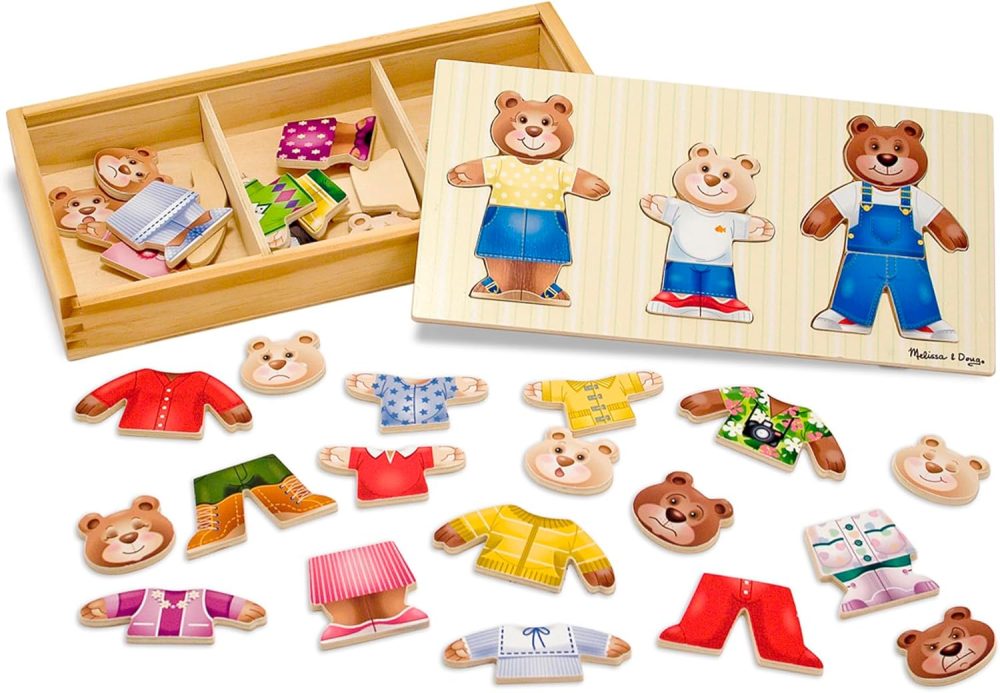 🐻👕 Melissa & Doug Mix 'n Match Wooden Bear Family Dress-Up Puzzle