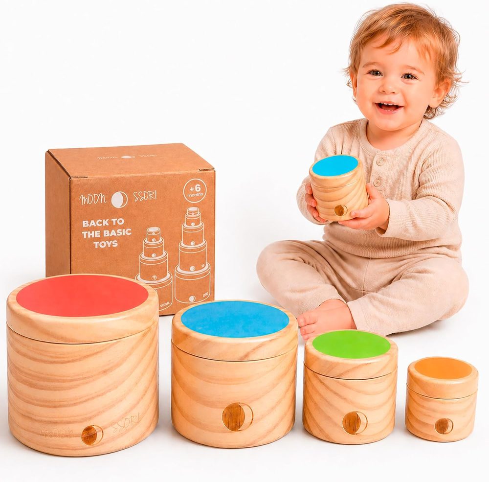 🪵🌈 MOON SSORI Wooden Stacking Cylinder with Lids