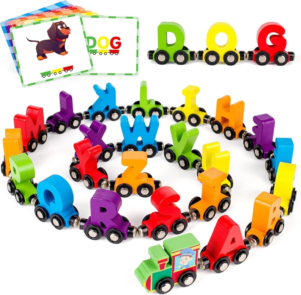 🚂🔤 Vanmor Alphabet Flash Cards – Wooden Alphabet Train