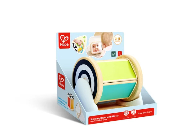 🥁🪞 Hape Spinning Drum with Mirror, Shapes & Colours