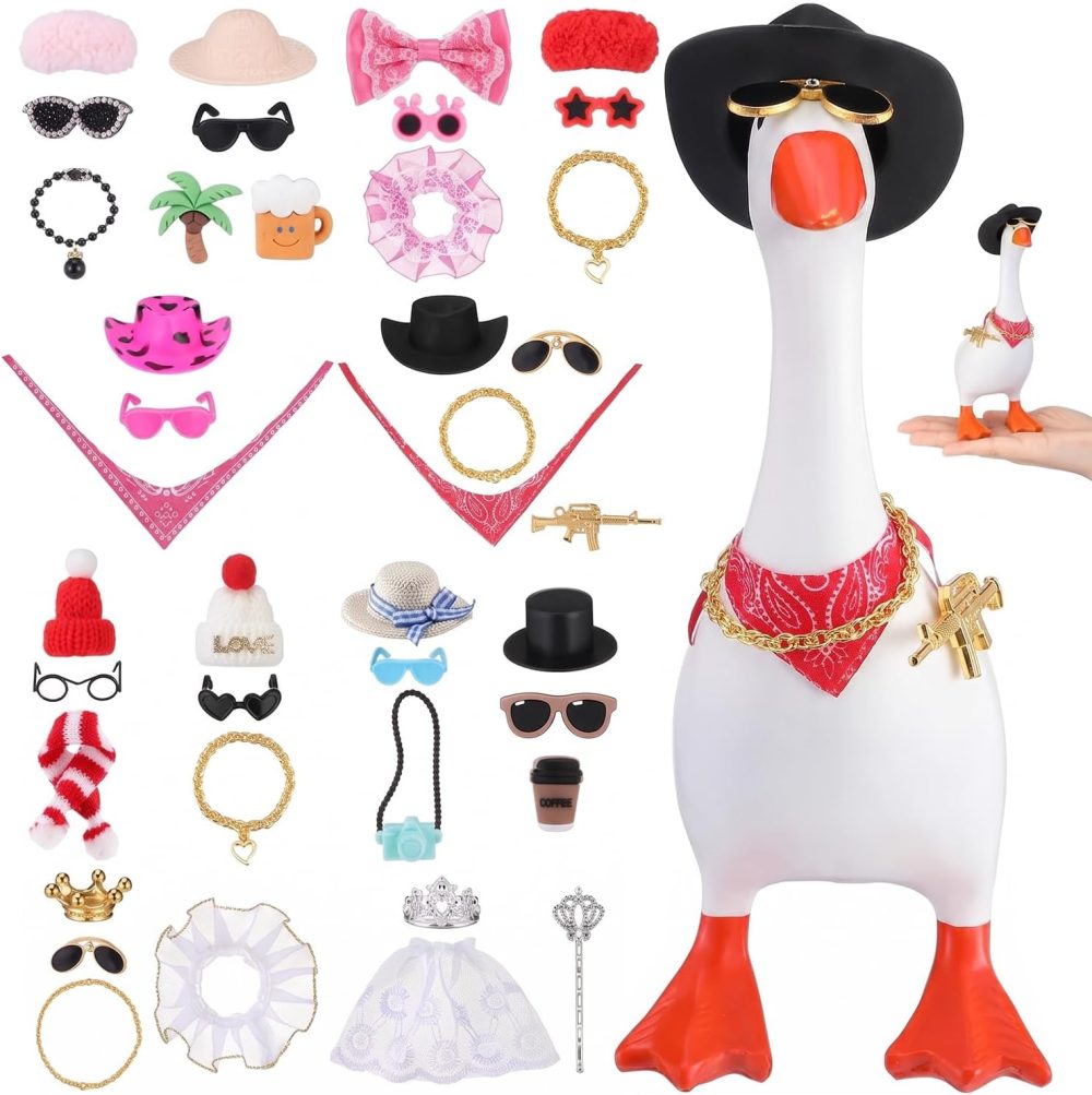 🪿🎩 12 Set Desk Goose Outfits + 18cm White Goose