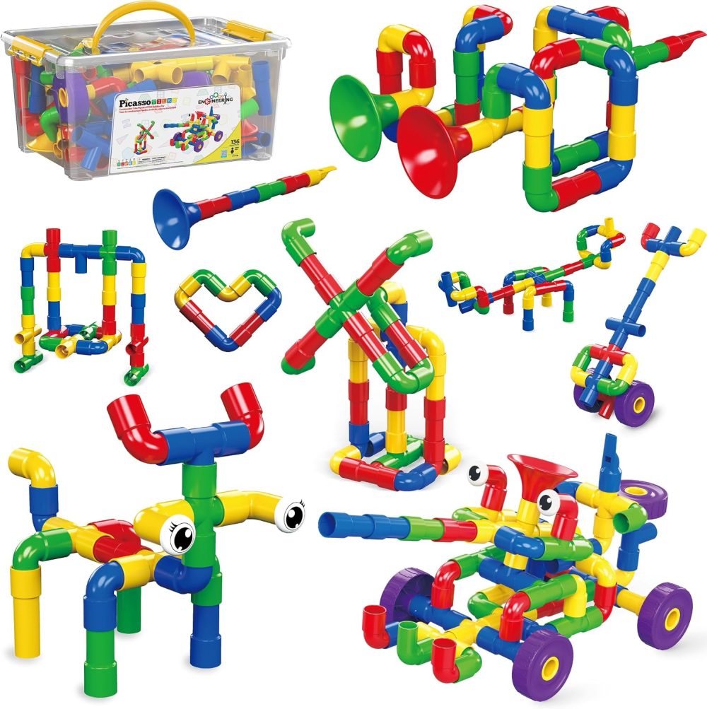 🧪🔧 PICASSOTILES PTT136 – 136PCS TUBULAR PIPES & - Bộ 136 ống lắp ghép STEAM